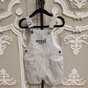 Seed Heritage Striped Baby Boy Overalls - White & Navy Stripe Size 6 - 12 Months